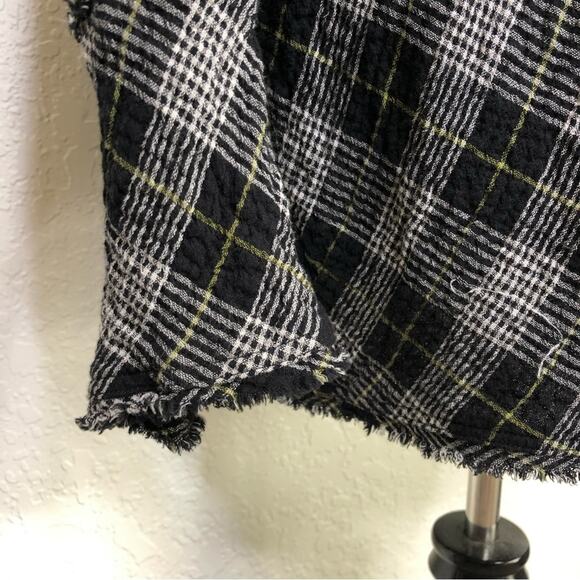 Habitat black white plaid gauze cotton raw hem button tunic top size Large - Picture 15 of 16